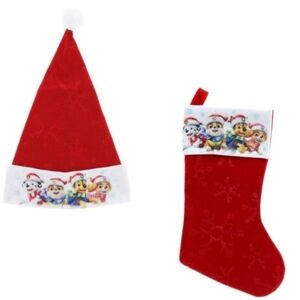 Paw Patrol Red Christmas Hat and Stocking Set